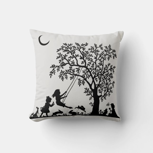 Coussin Noir Silhouette Vintage Bunnies (Recto)