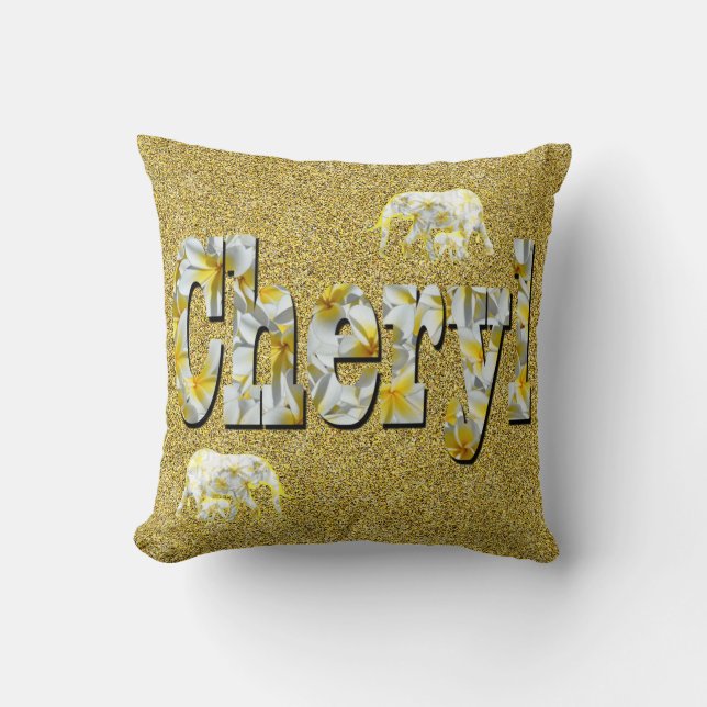 Coussin Nom Cheryl Avec Fleurs Frangipani, (Recto)