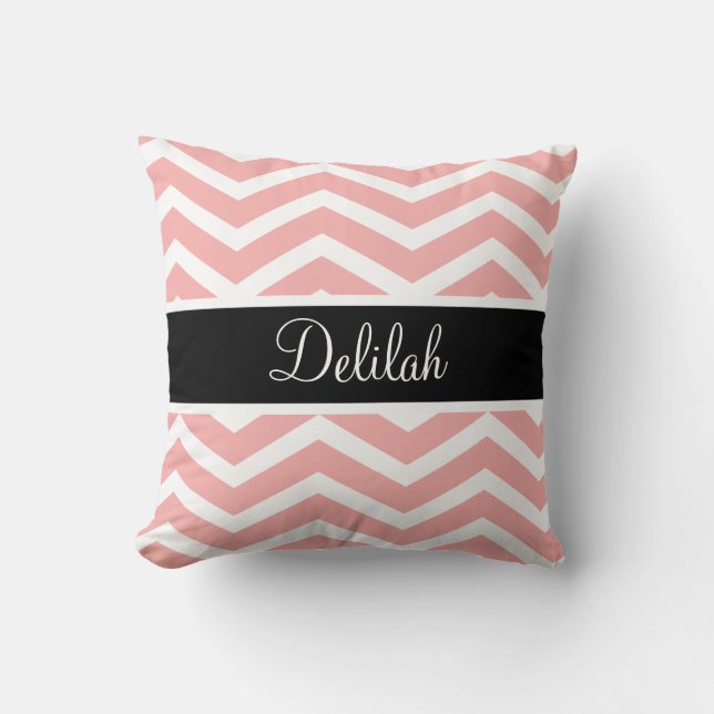 Coussin Nom Chevron de Pêche Blanc Noir (Recto)