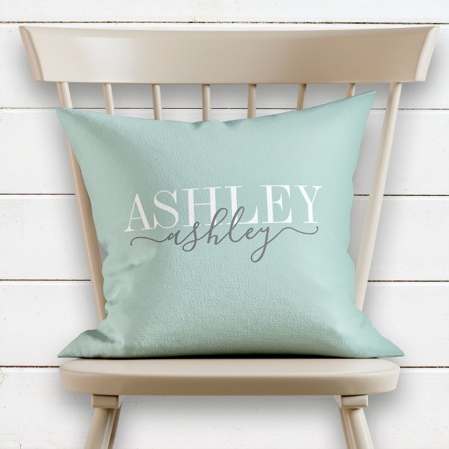 Coussin Nom Chic Monogram Neo Mint Grey Élégant (Créateur téléchargé)