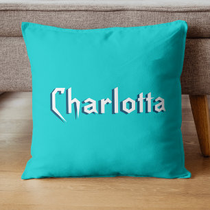 Coussin Nom Cuztomisé 3D blanc moderne   bleu turquoise