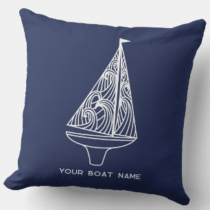 Coussin Nom de bateau de voile Bleu marine