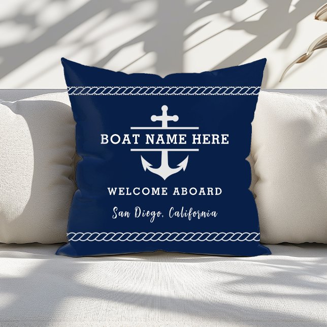 Coussin Nom de bateau nautique personnalisé Bienvenue à bo (Créateur téléchargé)