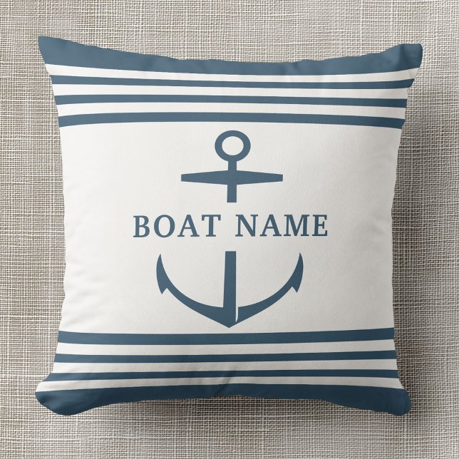 Coussin Nom de bateau personnalisé moderne Dusty Blue Ancr (Créateur téléchargé)