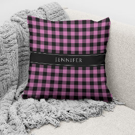 Coussin Nom de En vichy de plaid rose moderne