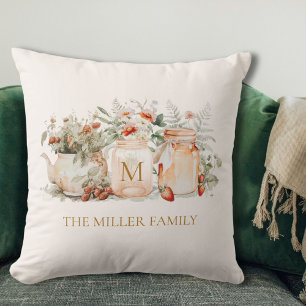 Coussin Nom de famille botanique floral de forêt monogramm