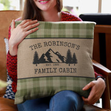 Nom de famille Cabine Arbres Sage Green Plaid Burl