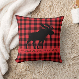 Coussin Nom de famille de l'orignal personnalisé Rouge Noi