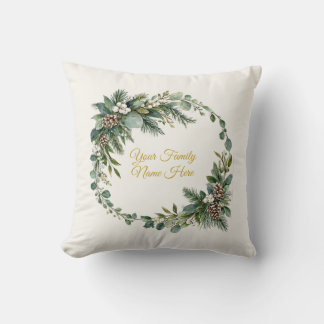 Coussin Nom de famille de Noël avec pin et baies