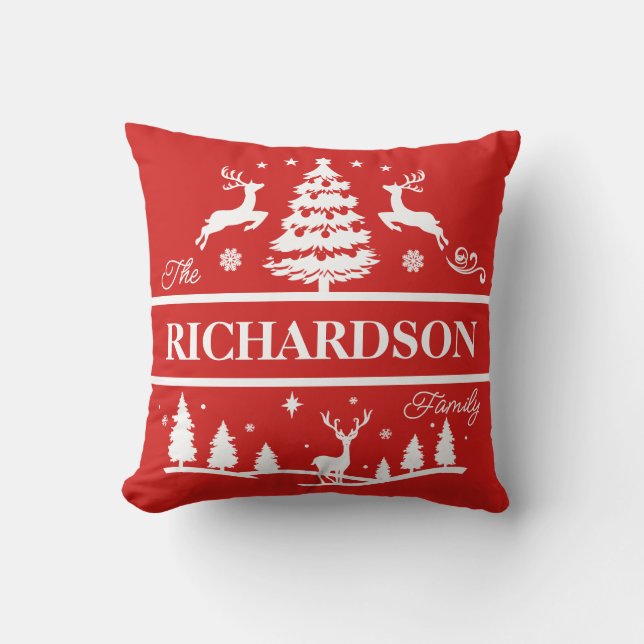 Coussin Nom de famille de Noël rouge | Monogramme de nom p (Recto)
