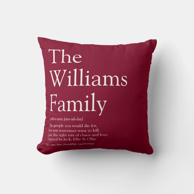 Coussin Nom de famille Définition Amusant Moderne Bourgogn (Recto)