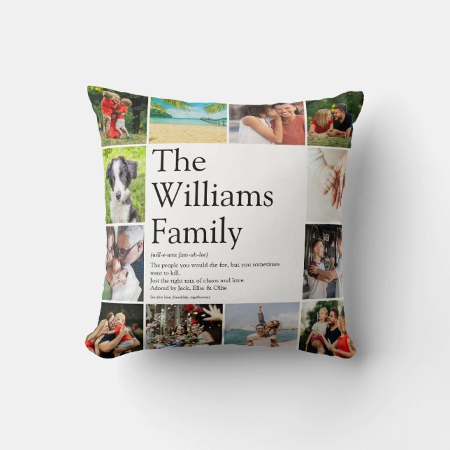 Coussin Nom de famille Définition Collage photo Amusant (Recto)