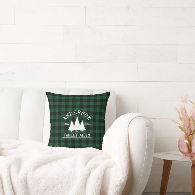 Coussin Nom de famille du cabine Green Buffalo Plaid (Canapé)
