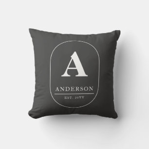 Coussin Nom de famille établi en gris avec monogramme pers