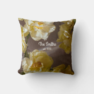 Coussin Nom de famille floral personnalisé avec tulipes ja