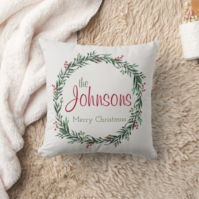 Coussin Nom de famille Holly Wreath Joyeux Noël (Couverture)
