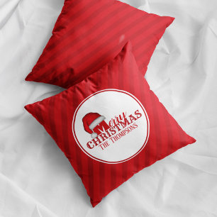 Coussin Nom de famille Joyeux Noël rayures rouges