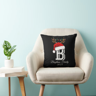 Coussin Nom de famille monogramme Noël du Père Noël