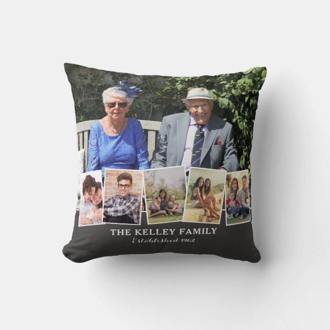 Coussin Nom de famille Personnalisé 6 Photo Collage (Recto)