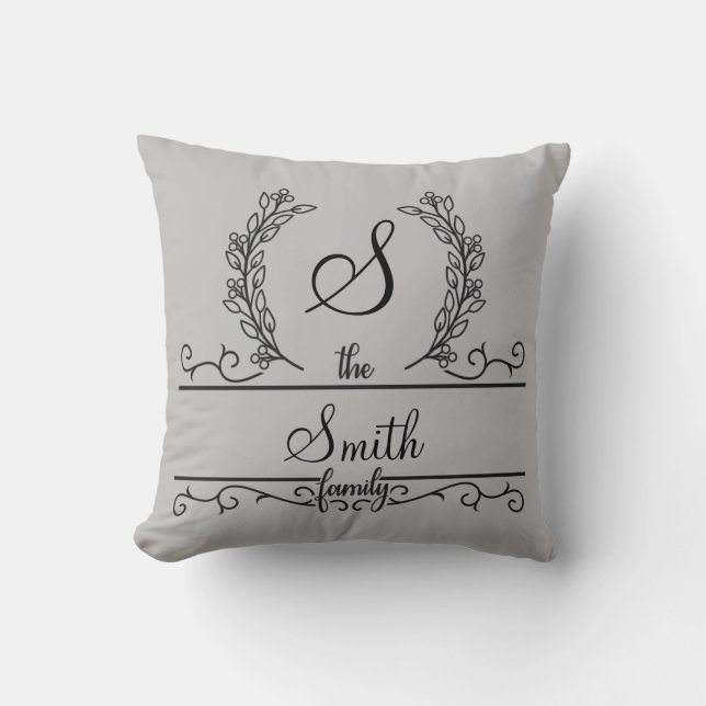 Coussin Nom de famille personnalisé avec monogramme (Recto)