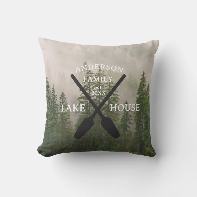 Coussin Nom de famille personnalisé Lake House (Recto)