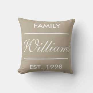 Coussin Nom De Famille Personnalisé Sur Beige