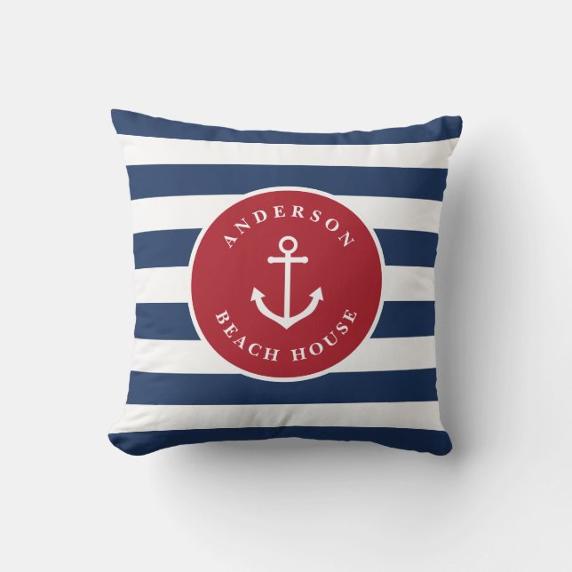 Coussin Nom de famille plage maison, adresse et année jeté (Recto)