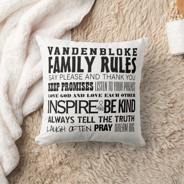 Coussin Nom de famille Règles de famille et date d'établis (Couverture)