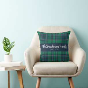 Coussin Nom de famille Rustic Green Plaid