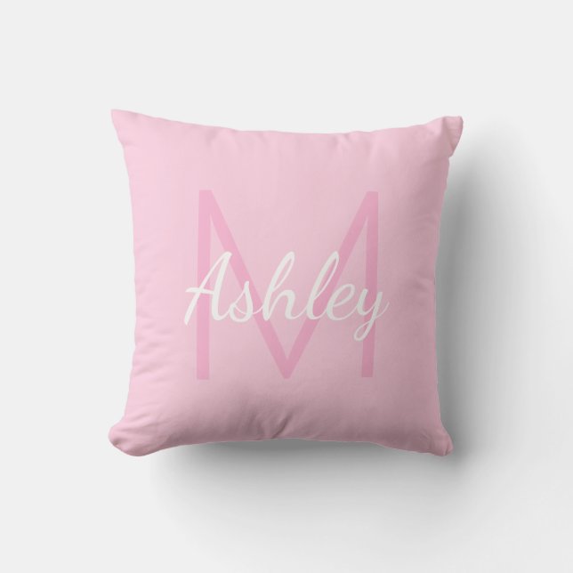 Coussin Nom de la fille mignonne Monogrammed | Rose et bla (Recto)