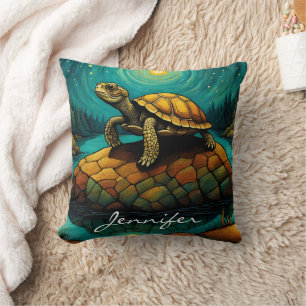 Coussin Nom de la tortue naturelle de Rock River