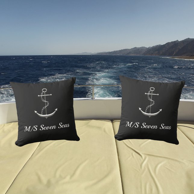 Coussin Nom de l'ancre du bateau en argent noir (Créateur téléchargé)