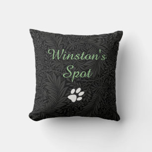 Coussin Nom de l'animal de compagnie Black Floral Green Sc