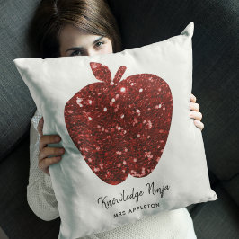 Coussin Nom de l'enseignant personnalisé Red Apple Faux Pa