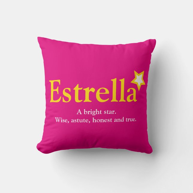 Coussin Nom de l'Estrella signifiant étoile rose clair jau (Recto)