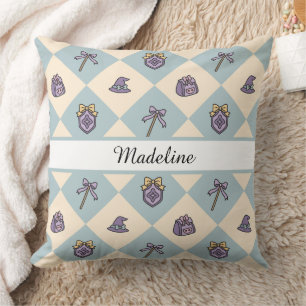 Coussin Nom de Magical Girl Personnalisé à Carreaux Bleus