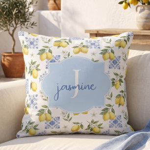 Coussin Nom de monogramme citron Carrelage Motif de style