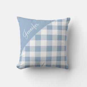 Coussin Nom de motif carreaux plaid buffle bleu poudre