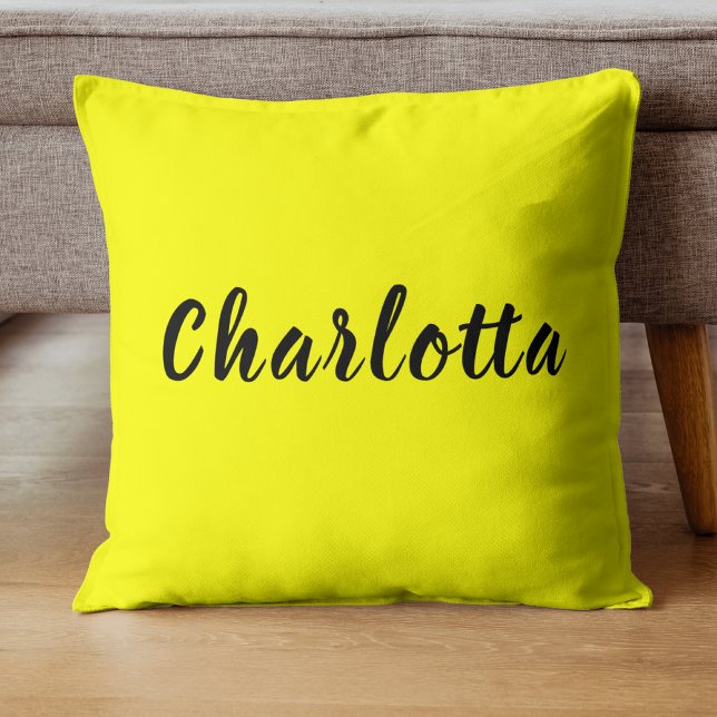 Coussin Nom de personnalisation noir | Couleur jaune néon (Créateur téléchargé)