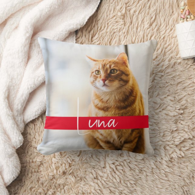 Coussin Nom de texte blanc moderne Cat Memorial (Couverture)