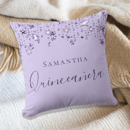 Coussin Nom des étoiles lilas violette de Quinceanera