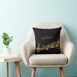 Coussin Nom des notes de musique en or noir