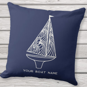 Coussin Nom du bateau à voiles Nautique Marine Bleue