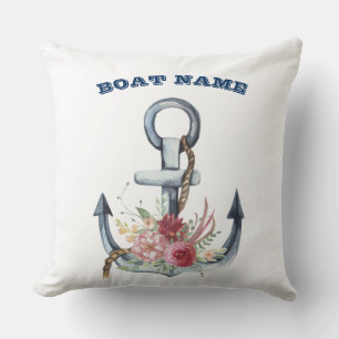 Coussin Nom du bateau, Fleurs d'Ancres Bleu de la Marine