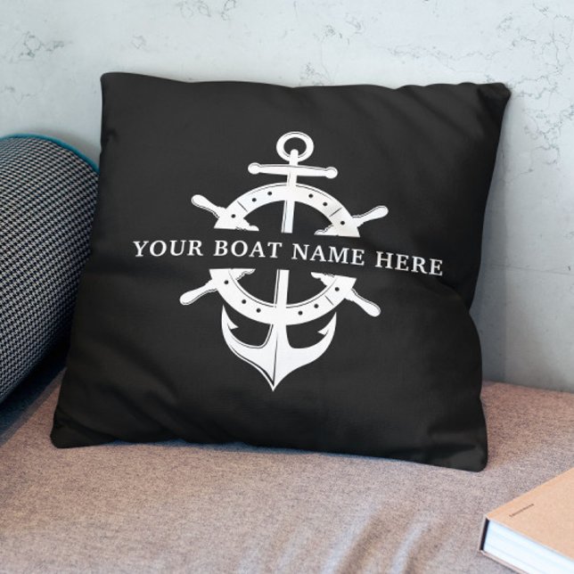 Coussin Nom du bateau moderne Ancre de roue du navire Naut (Créateur téléchargé)