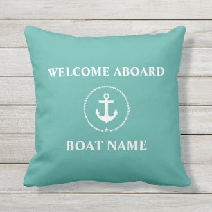 Coussin Nom du bateau nautique Ancre corde de bienvenue