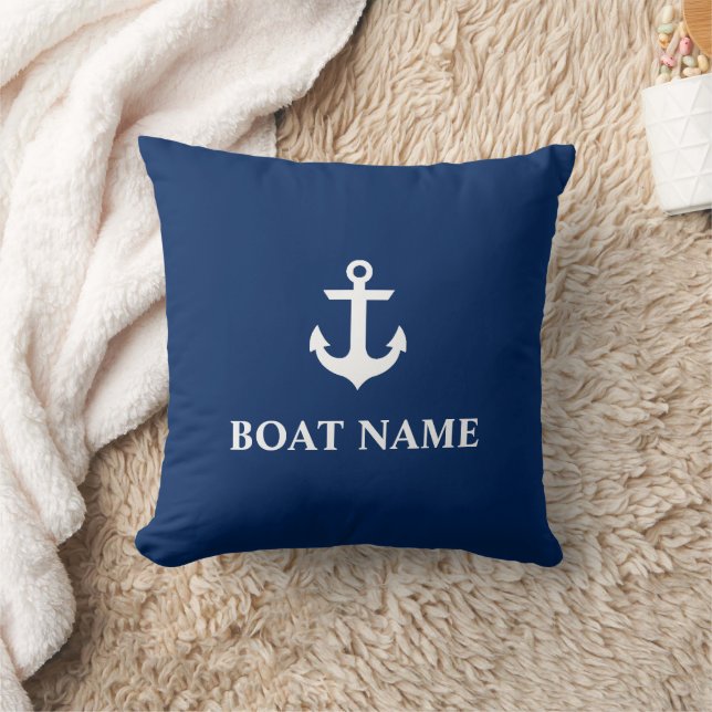 Coussin Nom du bateau nautique Ancre Pillow Navy Blue (Couverture)