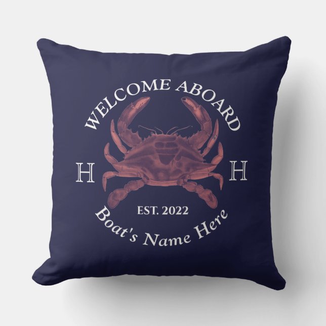 Coussin Nom du bateau nautique Crabe rouge Bienvenue Marin (Recto)