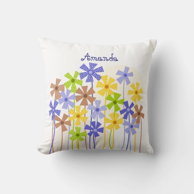 Coussin Nom du dessin de fleur simple bleu jaune brun (Recto)