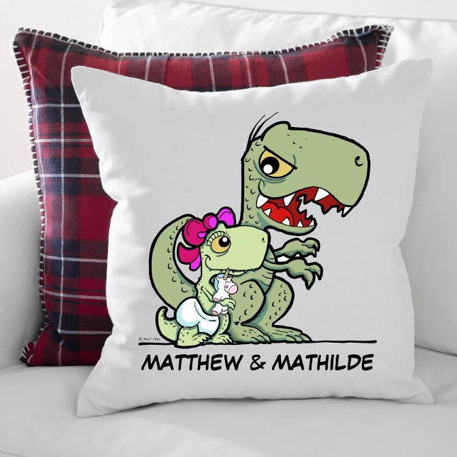 Coussin Nom du dinosaure T-Rex de la petite soeur mignonne (Cute Fun Little Sister T-Rex Dinosaur Name Throw Pillow)